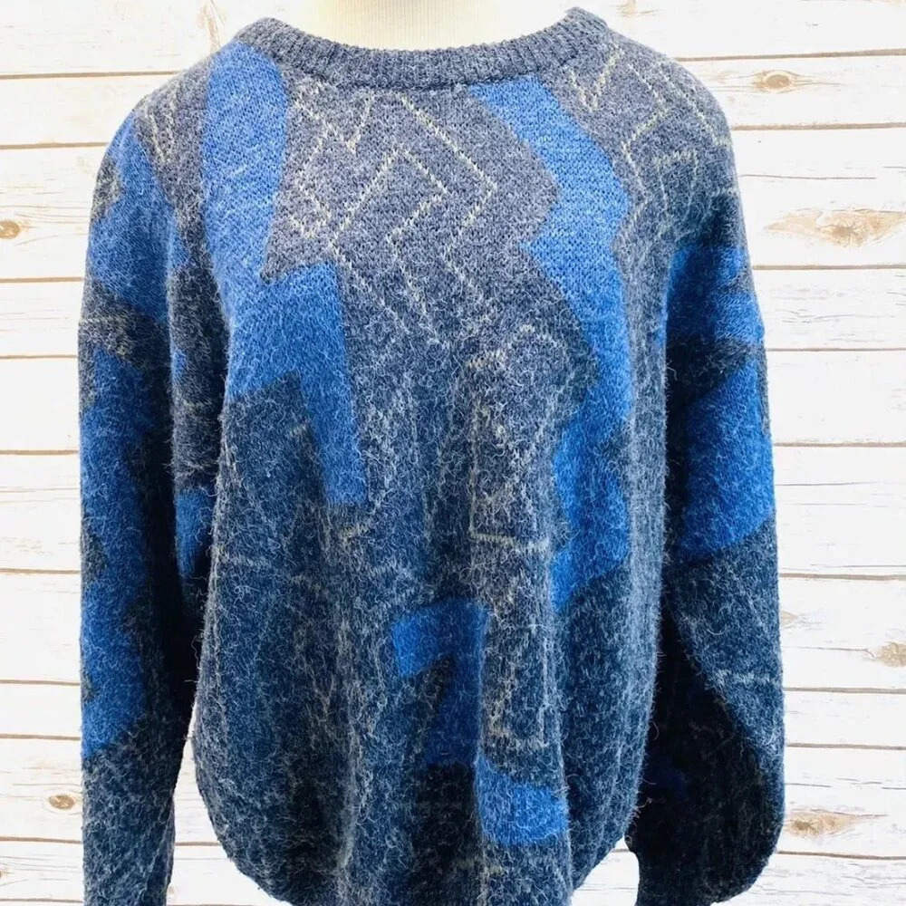 TTT Men Long Sleeve Pull Over Multicolor Crew-Neck Knit Sweater Top Size Medium